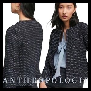 Anthropologie Dolan Black/Blue/Silver Tweed Open Front Peplum Blazer Jacket (L)